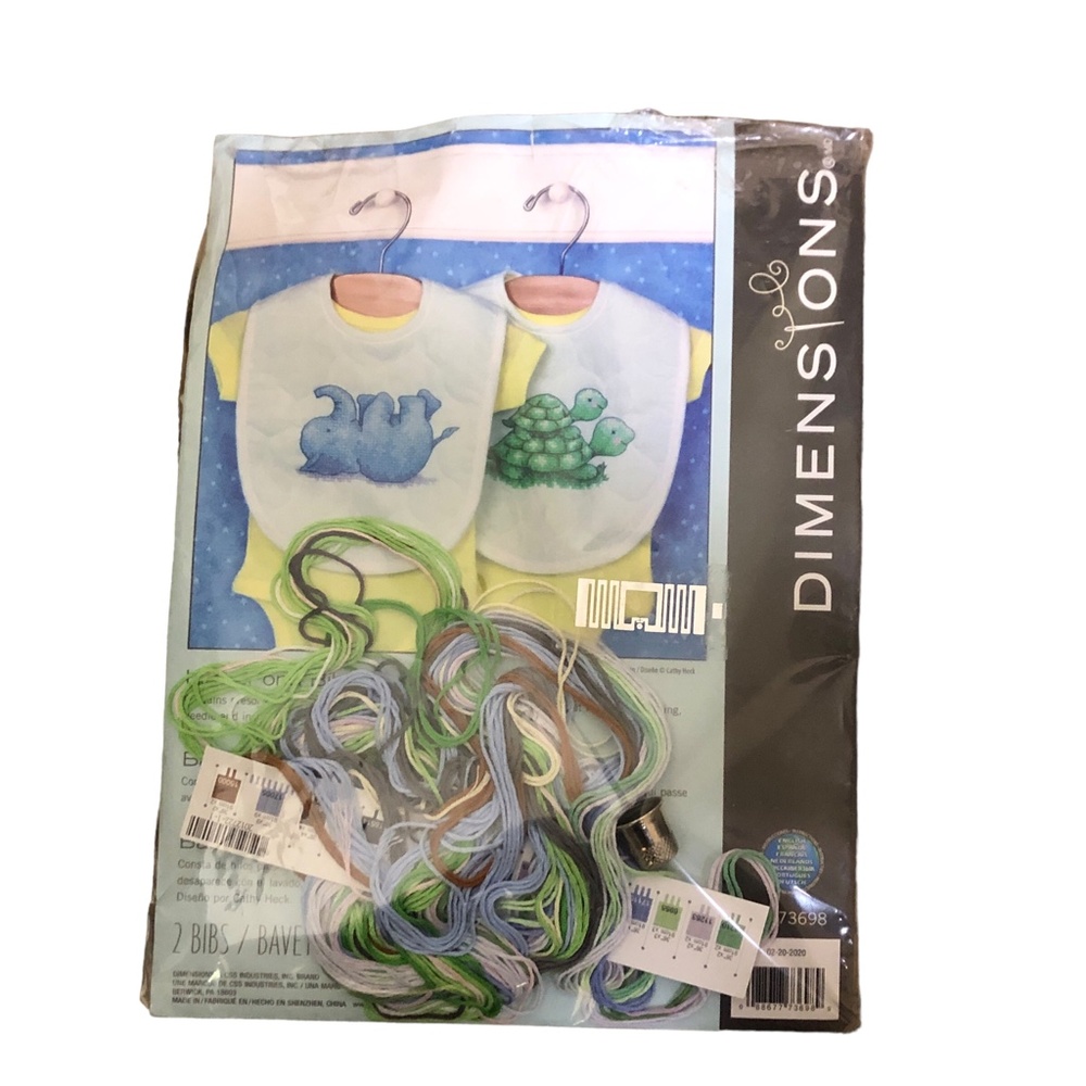 DIMENSIONS 2 Bibs Stamped Cross Stitch Kit #70-73698 – Elephant & Turtle Design